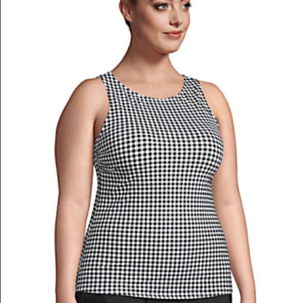 Lands' End Black and White Gingham Tankini Top